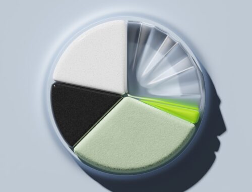 A segmented circular graphic resembling a pie chart in various colors.